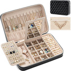 Lolalet Travel Jewelry Case for Women Girls, Travel Jewelry Organizer Box with Mirror & Clear Storage Bag, Small Portable Ear