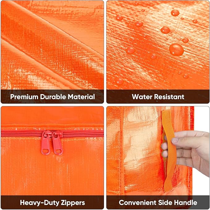 BALEINE 6-Pack Oversized Moving Bags with Reinforced Handles, Heavy-Duty Storage Tote for Clothes, Moving Supplies (Orange, 6