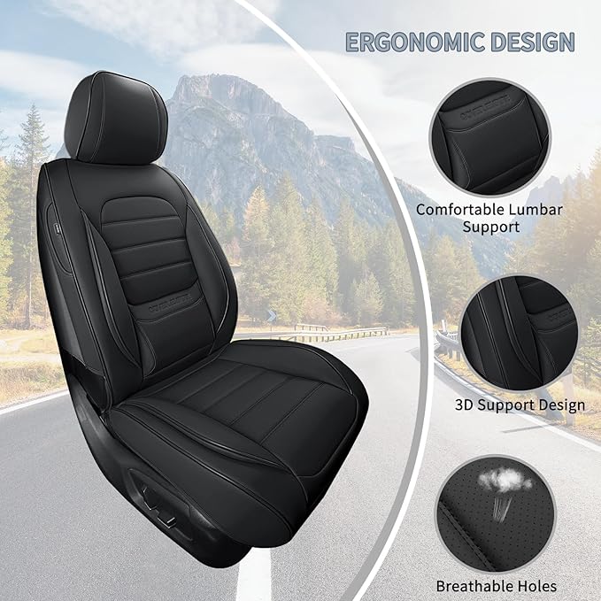 Front Car Seat Covers, 2Pcs Universal Leather Seat Covers for Cars, Full Coverage Waterproof Automotive Seat Covers, Breathab