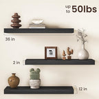 36Inch Black Floating Shelves for Wall, 12 Inch Deep Shelves for Bedroom, Kitchen, Bathroom Wall Mounted, Rustic Wood Floatin