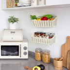 GRANNY SAYS Wicker Hanging Basket, 2 Pack Storage Baskets for Organizing, Adhesive Wall Mount Fruit Basket, Kitchen Organizat