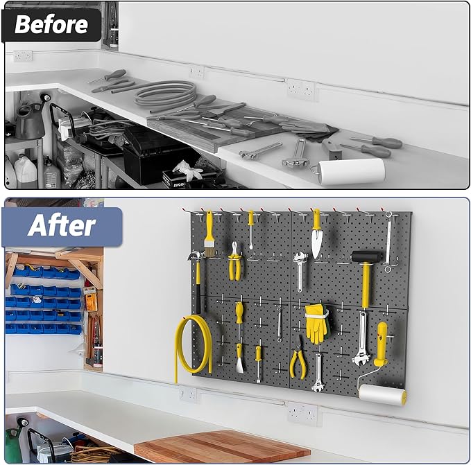 WALMANN 4-Pack 12"x16" Metal Pegboard Panels for Garage, Tool Organizer Pegboard for Pegboard Hooks - Compatible with 1/8" & 