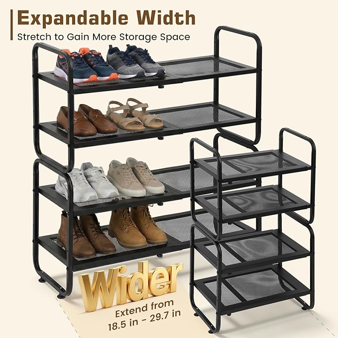 Expandable Shoe Rack - Shoe Stand Holder for Closet, Adjustable Shoe Shelf Storage, Stackable Long Shoe Stand Holder for Livi