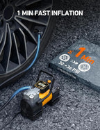 AstroAI Tire Inflator Portable Air Compressor (Up to 150 PSI) Tire Pump for Car 12V DC Digital Air Pump with 12 LEDs Super Bright Light for Bicycle, Motorcycle, Automotive Car Accessories