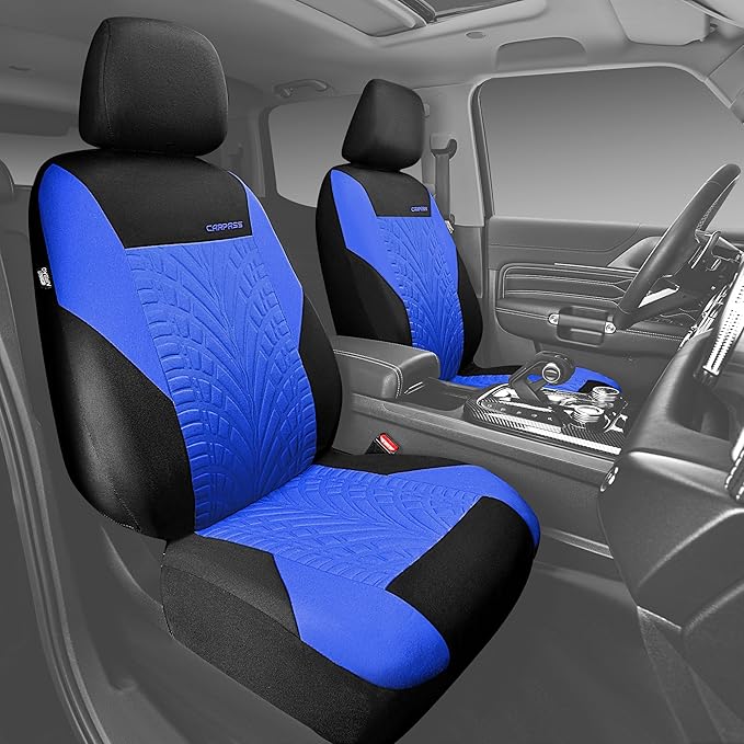 CAR PASS Car Seat Covers Full Sets, Front & Split Rear Bench for Car, 3D Tyre Embossed Automotive Interior Covers, Airbag Com