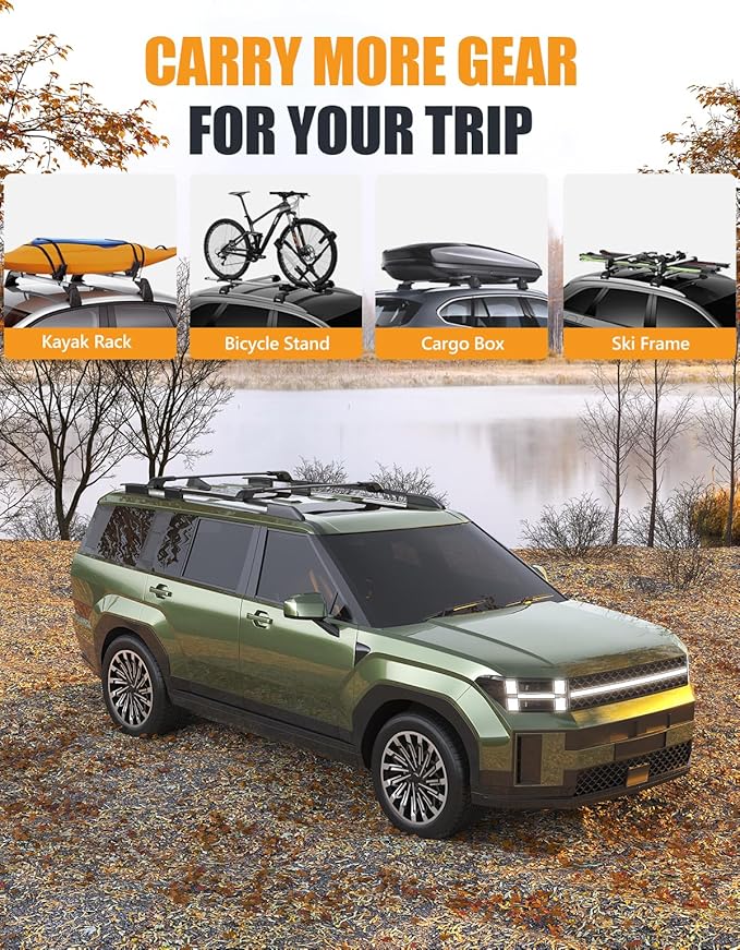 KINGGERI 300LBS Lockable Roof Rack Cross Bars Compatible with 2024 2025 2026 Hyundai Santa Fe & Santa Fe Hybrid with Raised Side Rails (Not for SE), Aluminum Heavy Duty Crossbar Luggage Accessories