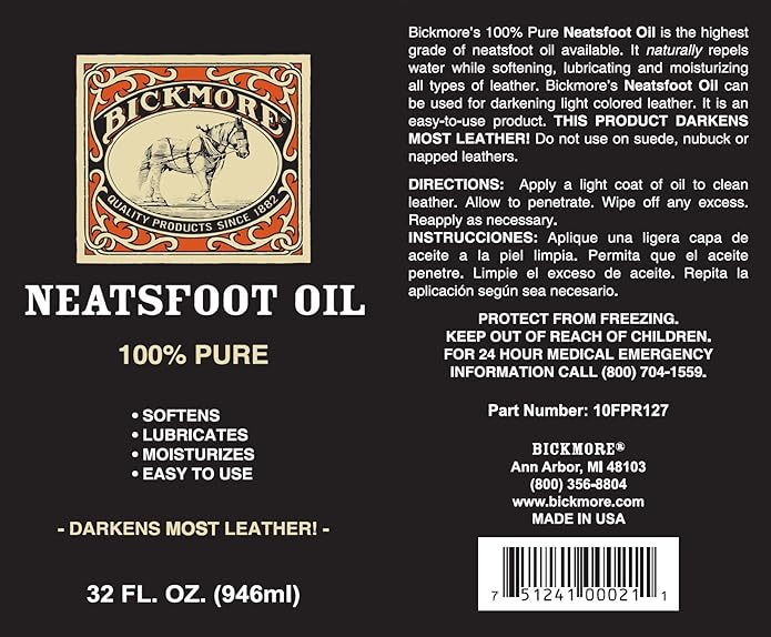 Bickmore 100% Pure Neatsfoot Oil - Leather Conditioner and Wood Finish