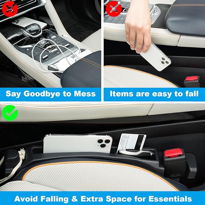 Car Seat Gap Filler with Drop Prevention & Storage Hook - Between Seats Console Organizer for SUV Truck - Car Accessories - Set of2 (Black)