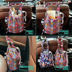 FLOCK THREE Leak-Proof Waterproof Car Trash Bag Foldable Multipurpose Trash bin Container Storage Cute Grocery Organizer Bag for Automotive Front or Back Seat in Cars SUVs and Trucks (Batik)