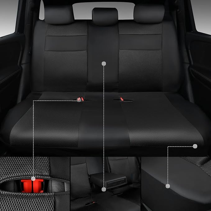 CAR PASS Breatherable Air Mesh Car Seat Covers Full Set, 3D Foam Back Support Automotive Seat Covers, All Season Car Seat Cov