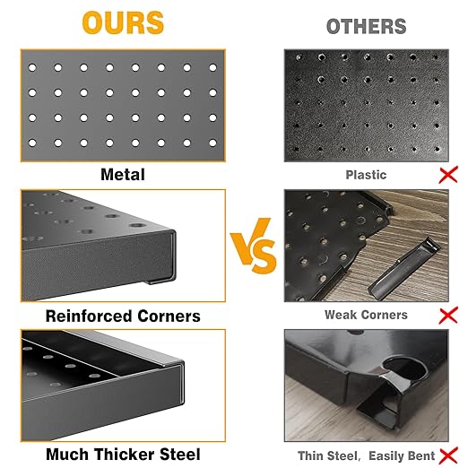 Pegboard Smith Metal Pegboard Panels 12" x 24", 4 Pack Black Wall Mounted Tool Organizer Boards, Heavy Duty Tool Storage Peg 