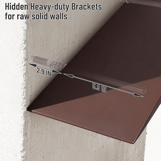 Floating Shelves for Concrete Wall: Solid Wood Shelf 15.75 and 23.6 inch with Heavy Duty Hidden Bracket for Display Books Pla