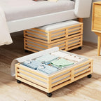 Wisuce Bamboo Under Bed Storage Containers- Underbed Organizer with Wheels with Large Dust Bag,Sturdy Wood Rolling Under the 