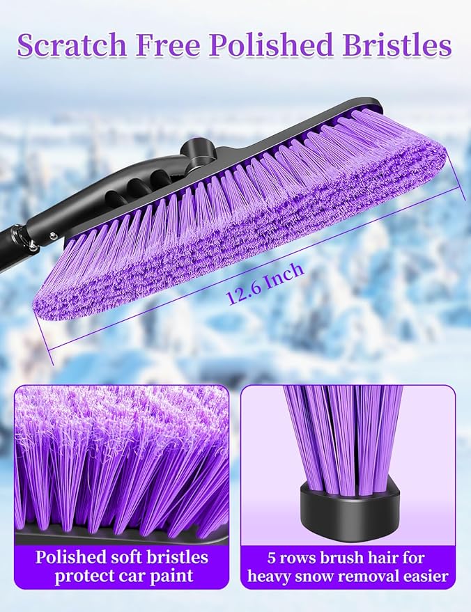HEEYA 44 Inch Snow Brush for SUV, Ice Scraper for Car Windshield Window, Extendable Snow Scraper and Brush with Comfortable Foam Grip for Truck Vehicle Automobile - Purple