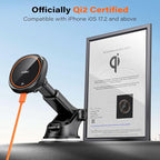 APPS2Car Magnetic Car Phone Mount - Designed Only for MagSafe iPhone 17-12 Series, Orange/Black Data Cable (Random)