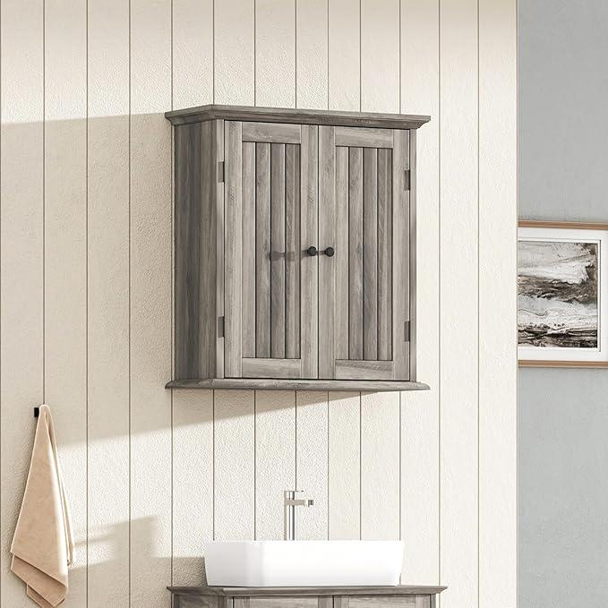 ChooChoo Bathroom Wall Cabinet, Over The Toilet Space Saver Storage Cabinet, Farmhouse Medicine Cabinet with 2 Doors and Adju