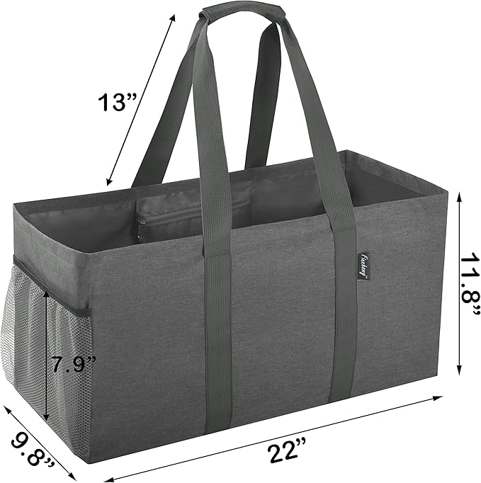 Finnhomy 42L Extra Large Utility Tote Bag, Oxford Fabric Reusable Folding Grocery Bags with Handles and Pockets, 2 Pack
