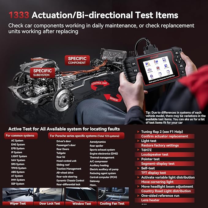 iCarsoft POR V3.0(Upgraded) Bidirectional Diagnostic Tool for Porsche, 27 Resets (234Sub-Resets) + 66 Extra Services +