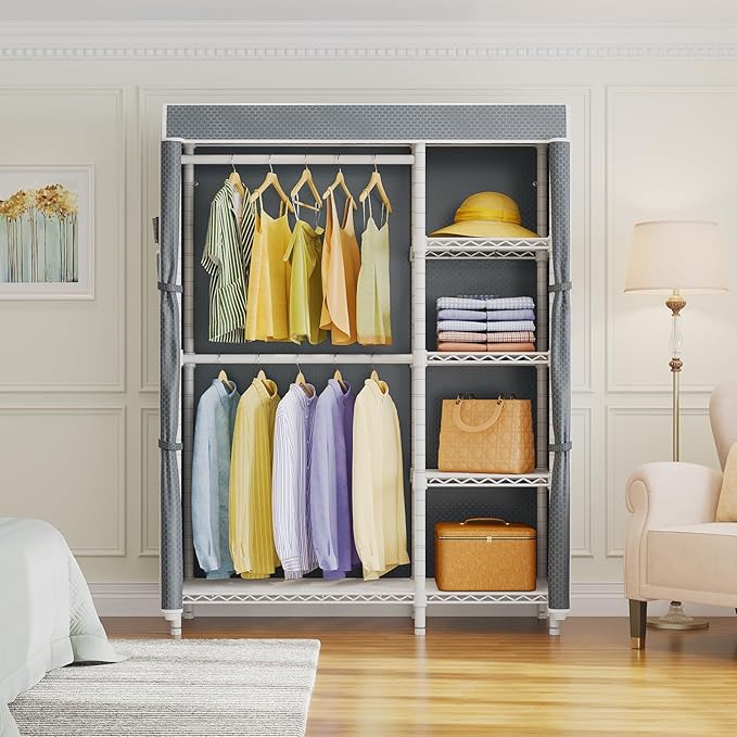 VIPEK V7C Garment Racks with Cover Portable Closets for Hanging Clothes, Heavy Duty Clothes Rack with Shelves Metal Closet Wa