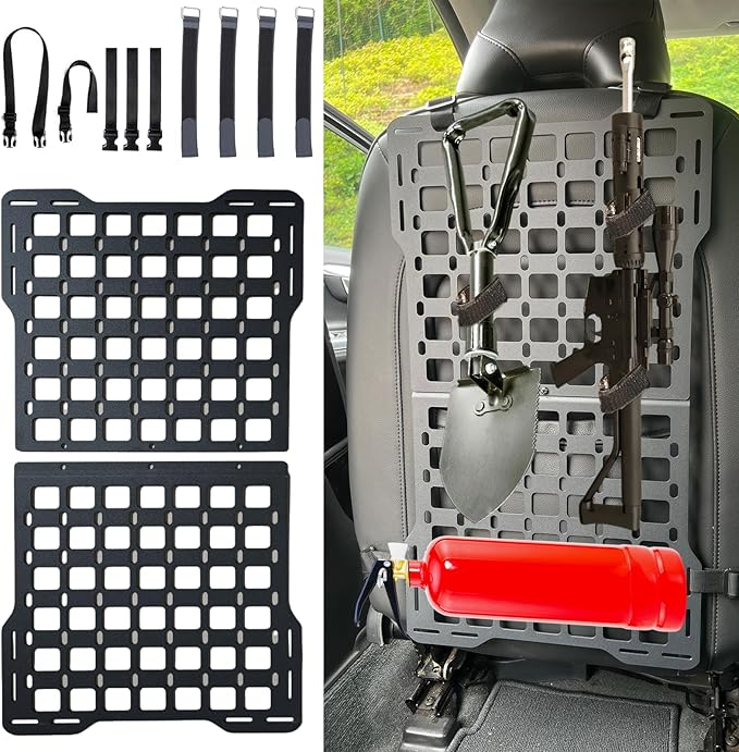 Metal Rigid Molle Panels for Vehicles - Alloy Truck Mount Rack Tactical Seat Back Organizer - Adjustable, Versatile Panel - Stronger Than Plastic - 4 Loop Fasteners - Eco-Friendly