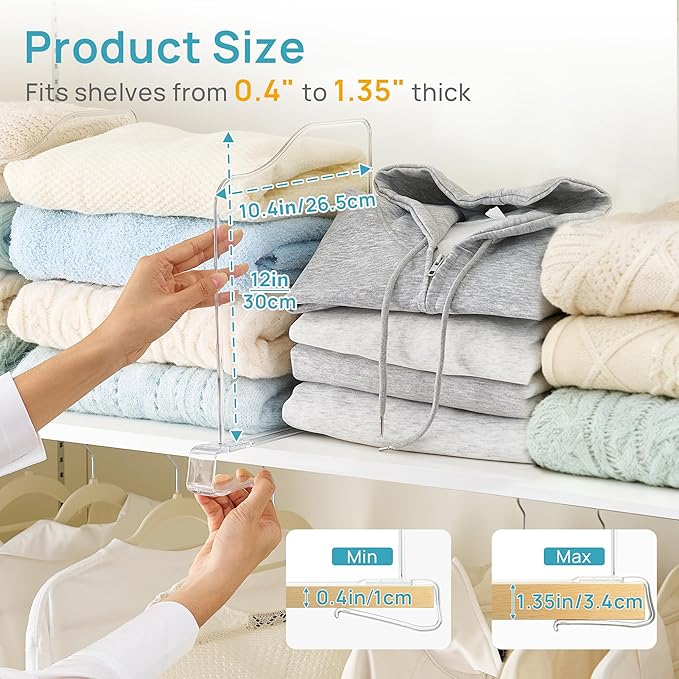 Vtopmart 8 Pack 12in Height Shelf Dividers for Closet Organization, Clear Plastic Closet Shelf Dividers of Upgrade Height for