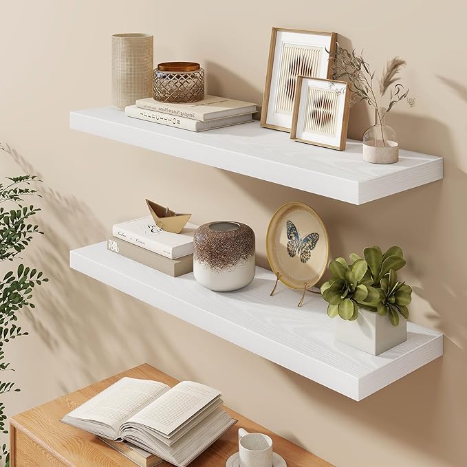 Fun Memories 40 Inch Floating Shelves in White, 9.3 Inch Deep Floating Shelf for Bathroom Living Room Kitchen, Rusitc Wall Mo