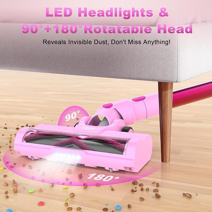 Tikom V500 Cordless Vacuum Cleaner for Home, 40000Pa/450W Stick Vacuum with LED Touch Screen, Charging Wall Dock, Anti-Tangle