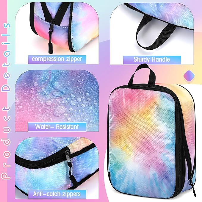 5 Pack Compression Packing Cubes for Travel Space Saving Cubes Luggage Organizer for Suitcase(Watercolor,L)