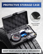 Tire Inflator with Pressure Gauge Heavy Duty Air Chuck with Gauge for Air Compressor Tire Inflator Attachment - 100PSI, with Case