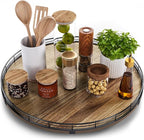 Acacia Wood 18" Lazy Susan Turntable Organizer for Table Top, Farmhouse Large Round Lazy Susan for Cabinet Kitchen Centerpiec
