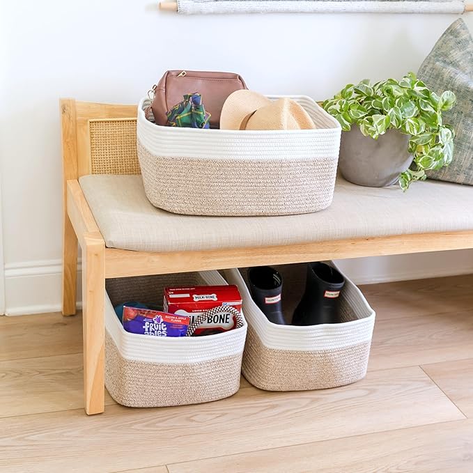 NaturalCozy Storage Baskets 16.8”x13”x7.6” Cotton Rope Woven Baskets for Organizing 3-Pack | Toy Storage Bins | Basket for Sh