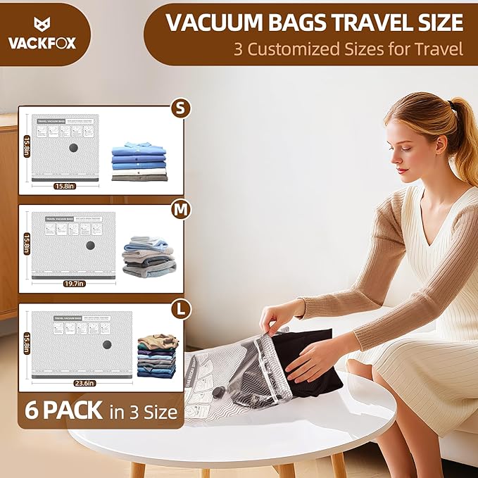 Travel Vacuum Storage Bags, 6 Pack Carry-On Size for Luggage and Suitcase, Vacuum Storage Bags, Vacuum for Bags Storage, Spac