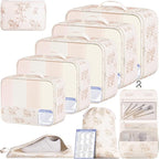 BAGAIL 9 Set Packing Cubes with Packing List Luggage Packing Organizers for Travel Accessories (Pink floral)