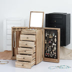 Meangood Jewelry Box Wood for Women, 6-Layer Large Organizer Box with Mirror & 5 Drawers for Rings, Earrings, Necklaces, Vint