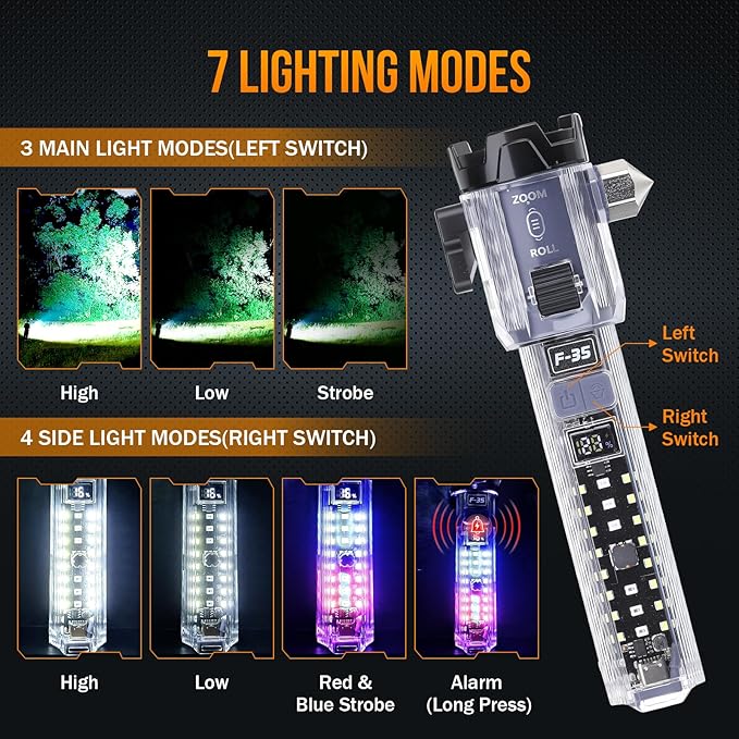 Car Emergency Flashlights Rechargeable 2Packs, 990,000L High Lumens Car Flashlight Emergency Kit, 7 Modes Tactical LED Flash 