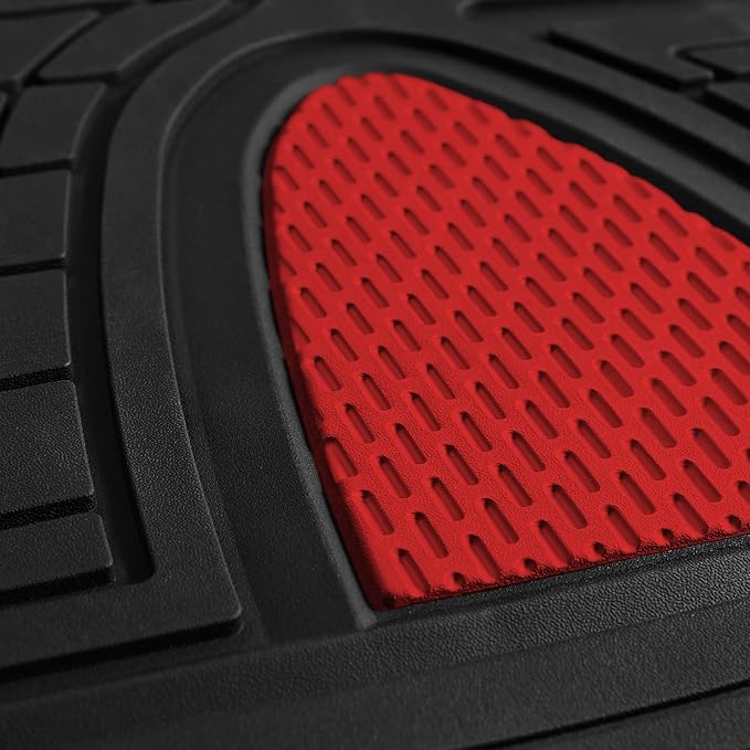 FH Group Premium Liners Tall Channel Trimmable All Weather Rubber Full Set Car Floor Mats (Red) w. Trimmable All-Season Cargo Liner (Black) - Universal Fit for Cars Trucks and SUVs