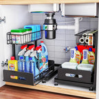2 Pack Under Sink Organizers and Storage,Pull Out Cabinet Organizer,2-Tier Sliding Out Kitchen Basket Sink Shelf Cabinet Orga