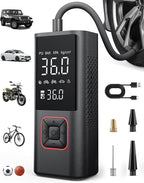 Cordless Tire Inflator 150PSI Portable Air Compressor with Auto Shutoff, Air Pump for Car Tires, Motorcycle, Bike, Balls, Inflatables, LED Light, Red, Large Capacity