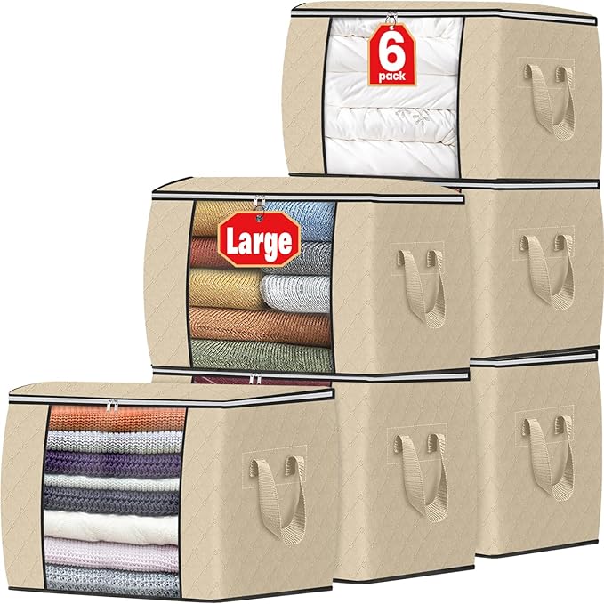Fab totes 24 Gallons Clothes Storage, Foldable Thick Fabric Blanket Storage Bags, Containers for Organizing Bedroom, Closet, 