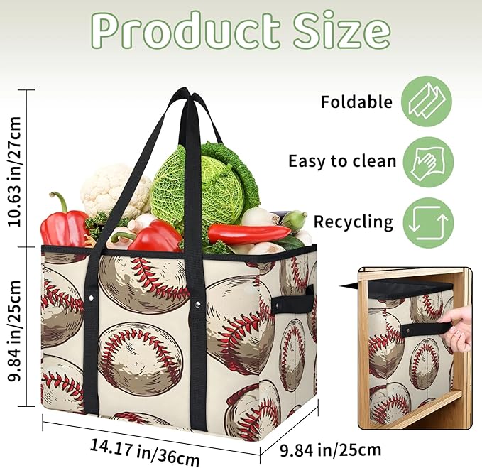 Reusable Grocery Bags Heavy Duty Shopping Bags Foldable Large Tote Bags with Long Handles & Hard Bottom