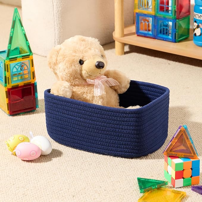 MiniArk Small Storage Baskets for Organizing | Closet Organizer Bins | Shelf Toy Basket | Woven Rope Baskets | Cube Decorativ