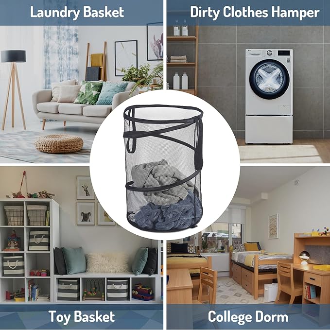 Seiritex 2Pcs Mesh Popup Laundry Hamper 115L Extra Large Collapsible Laundry Basket Foldable Clothing Storage Basket with Han