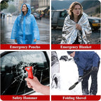 Car Roadside Emergency Kit, Vehicle Truck Safety Emergency Road Side Assistance Kits with Jumper Cables, Red