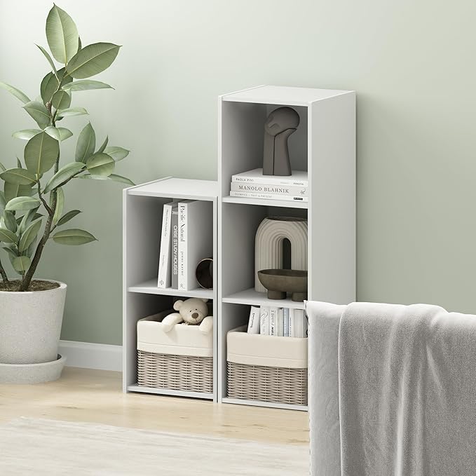 Furinno PELLI Book Shelf, 3 Cube Bookshelf with Open Back & Closed Back Cubes, 3 x 1 Storage Organizer Cabinet, 11.6 x 12.2 x
