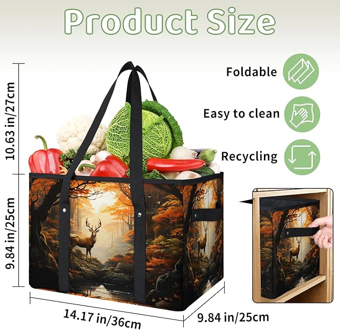 Reusable Grocery Bags Heavy Duty Shopping Bags Foldable Large Tote Bags with Long Handles & Hard Bottom
