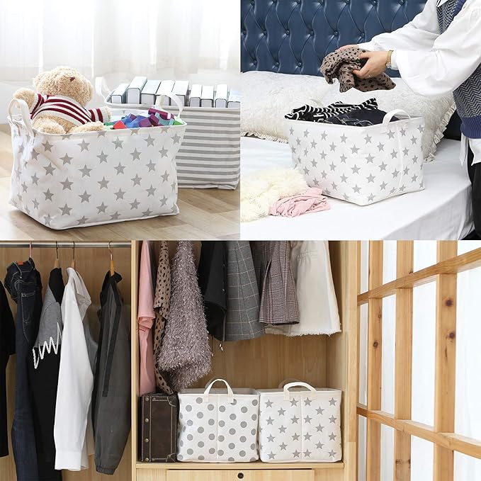 Sea Team Collapsible Canvas Fabric Storage Basket with Handles, Rectangle Waterproof Storage Bin, Box, Cube, Foldable Shelf B