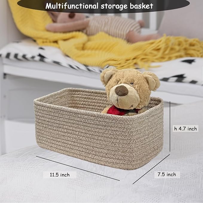 COMFY-HOMI 11.5"x7.5"x4.7" Storage Baskets for Organizing | Cotton Rope Woven Basket | Toy Storage Bin Box | Basket for Shelv