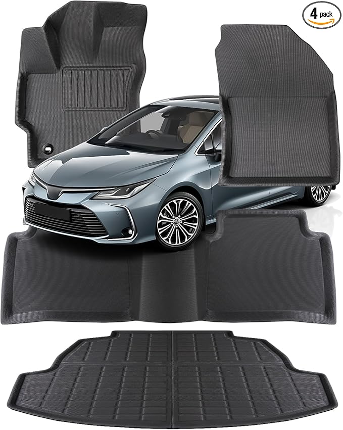 Car Floor Mats for Toyota Corolla 2020-2025 2026(Not for Hatchback or Cross), All-Weather XPE Accessories Custom Fit Carpet for Corolla 2026 2025 2024-2020 Gas Hybrid, Front Rear Cargo Black Liners