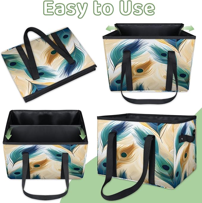 Reusable Grocery Bags Heavy Duty Shopping Bags Foldable Large Tote Bags with Long Handles & Hard Bottom