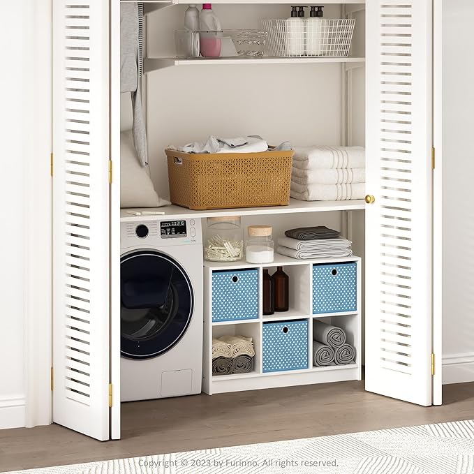 Furinno Cubic Closet Organizers and Storage, 6-Cube Closet Organizer with Bins, Open Shelf Storage, for Wardrobe, Bedroom, Li